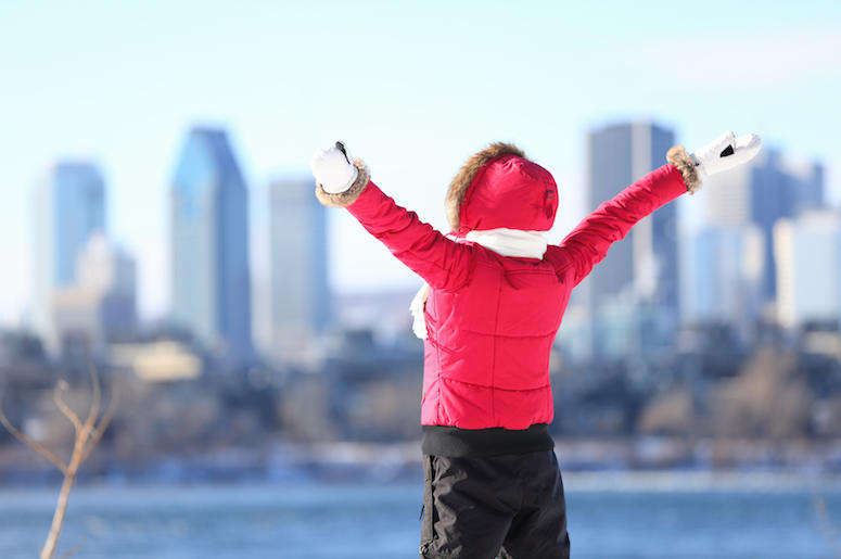 Single, Woman, Winter, Happy, Arms Raised Single, Woman, Winter, Happy, Arms Raised