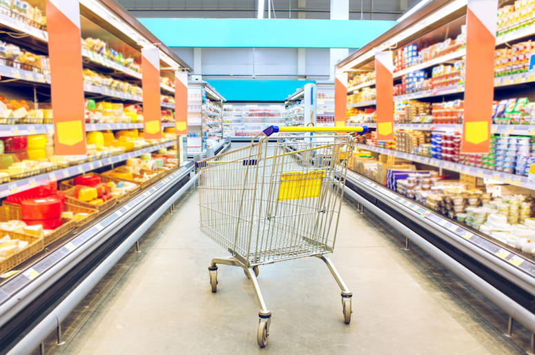Grocery Store, Cart, Aisle, Empty Grocery Store, Cart, Aisle, Empty
