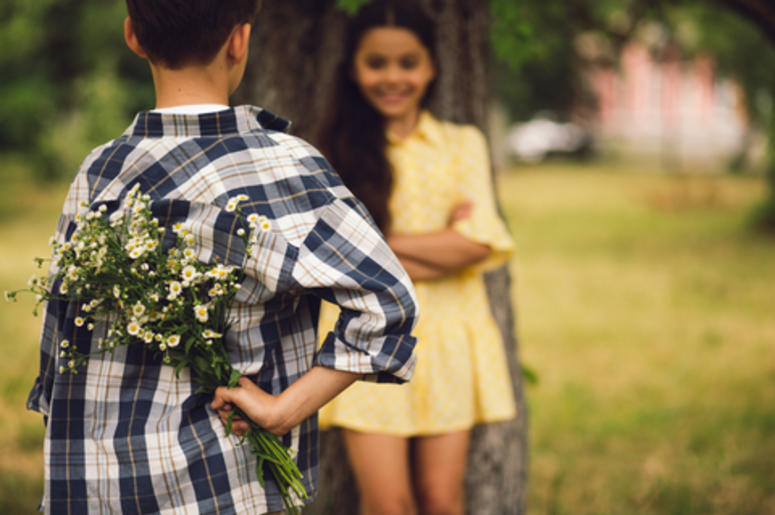 Boy Giving Girl A Flower