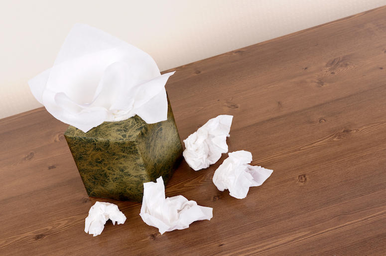 Used Tissues, Box, Wooden Table Used Tissues, Box, Wooden Table
