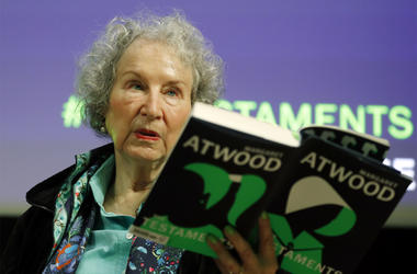 AP19253350282186 Canadian author Margaret Atwood speaks during a press conference at the British Library to launch her new book 'The Testaments' in London, Tuesday, Sept. 10, 2019. (AP Photo/Alastair Grant)