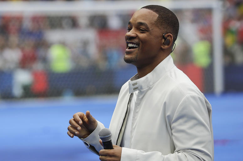 AP18284402490001 In this July 15, 2018, file photo, singer and actor Will Smith performs during the closing ceremony prior to the final match between France and Croatia at the 2018 soccer World Cup in the Luzhniki Stadium in Moscow, Russia. The star on Wednesday, Oct. 10,