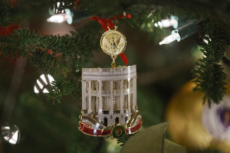 The First Family's official Christmas ornament is seen during the press preview at the White House in Washington, Monday, Nov. 26, 2018. The First Family's official Christmas ornament is seen during the press preview at the White House in Washington, Monday, Nov. 26, 2018.