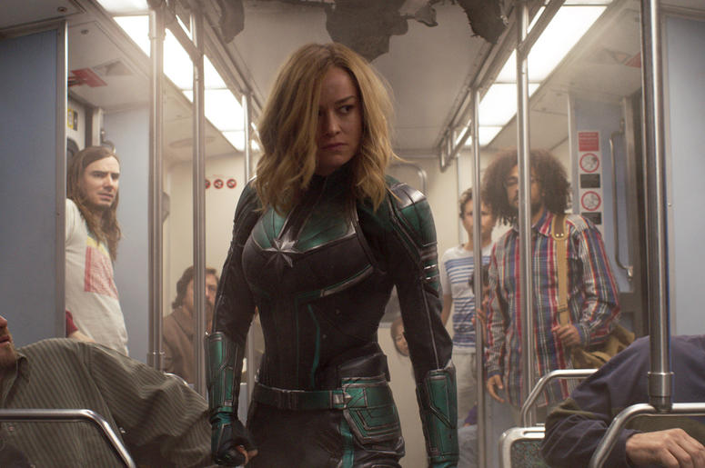 AP19069079217867 This image released by Disney-Marvel Studios shows Brie Larson in a scene from "Captain Marvel." (Disney-Marvel Studios via AP)