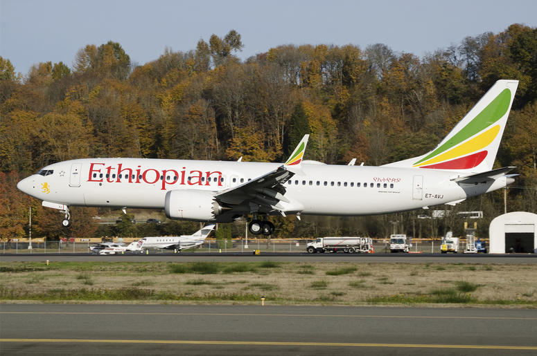 AP19071318316864 In this photo dated November 12, 2018, the actual Ethiopian Airlines Boeing 737 - Max 8 plane, that crashed Sunday March 10, 2019, shortly after take-off from Addis Ababa, Ethiopia, shown as it lands at Seattle Boeing Field King County International airpo