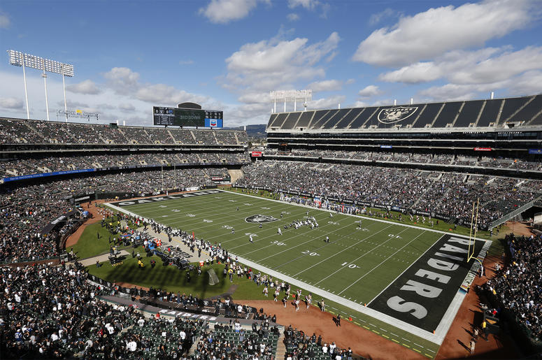 AP19074617565890 In this Oct. 28, 2018, file photo, fans watch during the first half of an NFL football game between the Oakland Raiders and the Indianapolis Colts at Oakland Alameda County Coliseum in Oakland, Calif. (AP Photo/D. Ross Cameron, File)