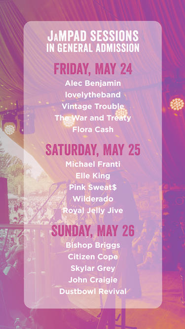 BottleRock Napa Valley JaMPad Line-up 2019 BottleRock Napa Valley JaMPad Line-up 2019
