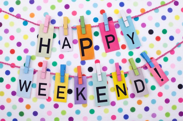 Happy Weekend with multicolored polka dot background Happy Weekend with multicolored polka dot background