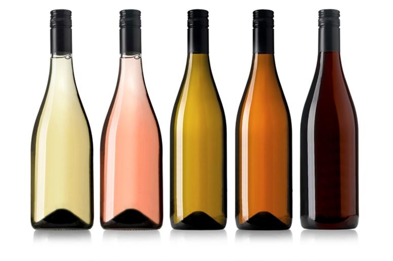 Set of white, rose, and red wine bottles.isolated on white background Set of white, rose, and red wine bottles.isolated on white background