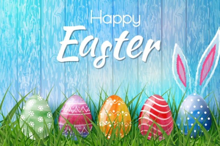 Happy Easter background with realistic Easter eggs. Easter card Happy Easter background with realistic Easter eggs. Easter card