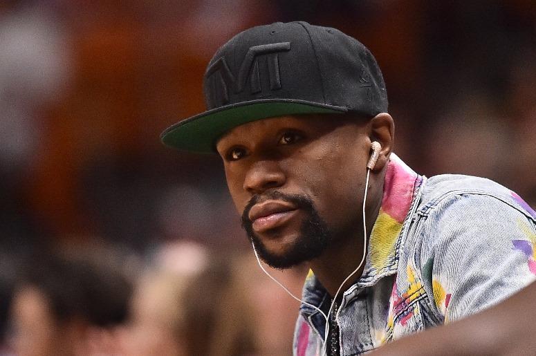 Apr 11, 2018; Miami, FL, USA; Boxer Floyd Mayweather Jr. in attendance during the first half between the Miami Heat and the Toronto Raptors at American Airlines Arena Apr 11, 2018; Miami, FL, USA; Boxer Floyd Mayweather Jr. in attendance during the first half between the Miami Heat and the Toronto Raptors at American Airlines Arena