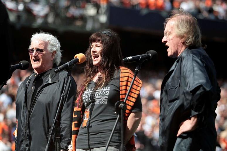 April 05, 2013; San Francisco, CA, USA; Jefferson Starship sings God Bless America during the seventh inning stretch between the San Francisco Giants and the St. Louis Cardinals at AT&T Park (minus retired Grace Slick and Marty Balin) April 05, 2013; San Francisco, CA, USA; Jefferson Starship sings God Bless America during the seventh inning stretch between the San Francisco Giants and the St. Louis Cardinals at AT&T Park (minus retired Grace Slick and Marty Balin)