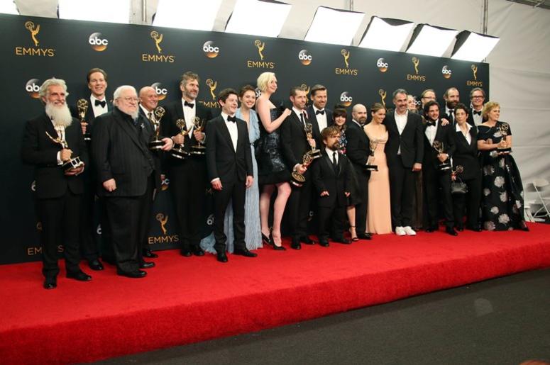 Sep 18, 2016; Los Angeles, CA, USA; The cast and crew of Game of Thrones pose with their Awards for Outstanding Drama Series in the photo room during 68th Emmy Awards at the Microsoft Theater Sep 18, 2016; Los Angeles, CA, USA; The cast and crew of Game of Thrones pose with their Awards for Outstanding Drama Series in the photo room during 68th Emmy Awards at the Microsoft Theater