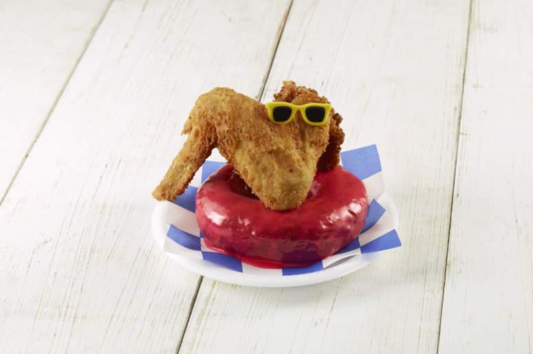 (Photo credit: State Fair of Texas®) Big Red Chicken Bread wing with donut
