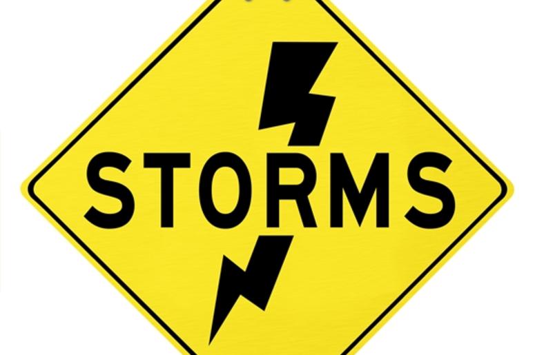 Storms Yellow Warning Sign Lightning Dangerous Forecast Storms Yellow Warning Sign Lightning Dangerous Forecast