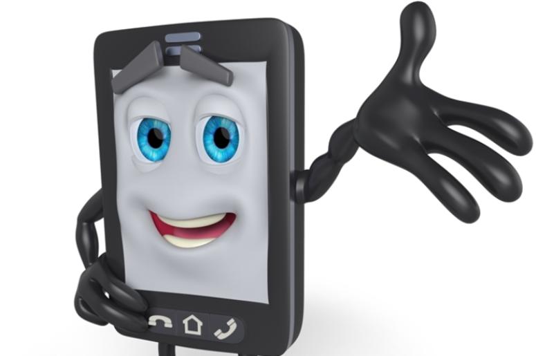 3D cartoon cell phone with arm raised 3D cartoon cell phone with arm raised