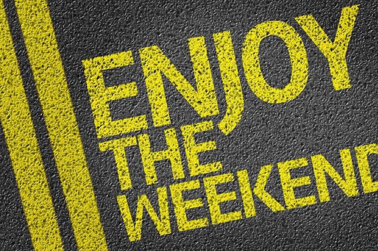 Happy Enjoy the Weekend written on the road Happy Enjoy the Weekend written on the road