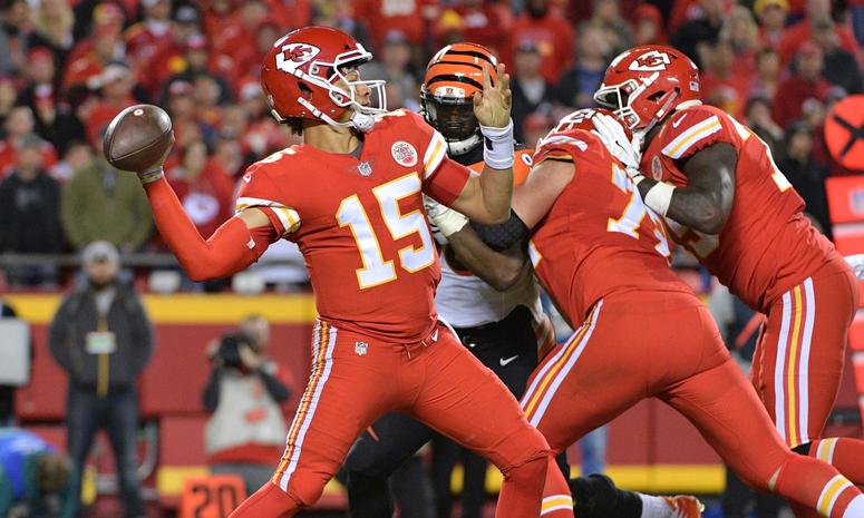 Oct 21, 2018; Kansas City, MO, USA; Kansas City Chiefs quarterback Patrick Mahomes (15) throws a pass during the second half against the Cincinnati Bengals at Arrowhead Stadium. The Chiefs won 45-10. Mandatory Credit: Denny Medley-USA TODAY Sports