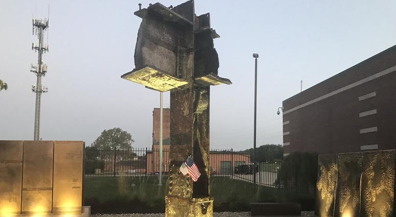 The 9/11 Memorial in Overland Park, made of girders from one of the World Trade Center Twin Towers