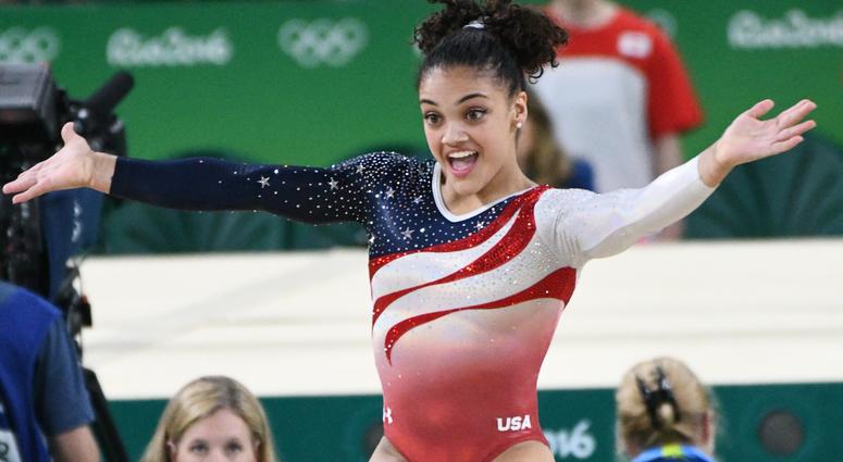 Aug 9, 2016; Rio de Janeiro, Brazil; Laurie Hernandez (USA) competes during the women's team finals in the Rio 2016 Summer Olympic Games at Rio Olympic Arena. Mandatory Credit: Robert Hanashiro-USA TODAY Sports