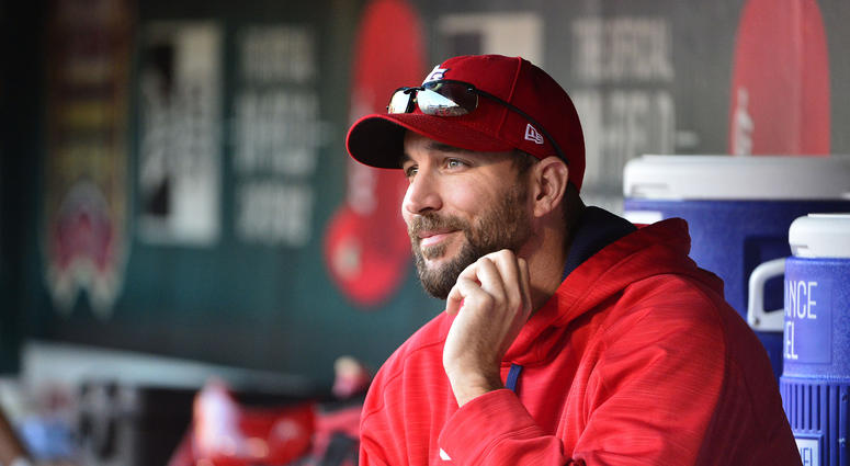 Adam Wainwright sits in the St. Louis Cardinals dugout Adam Wainwright sits in the St. Louis Cardinals dugout
