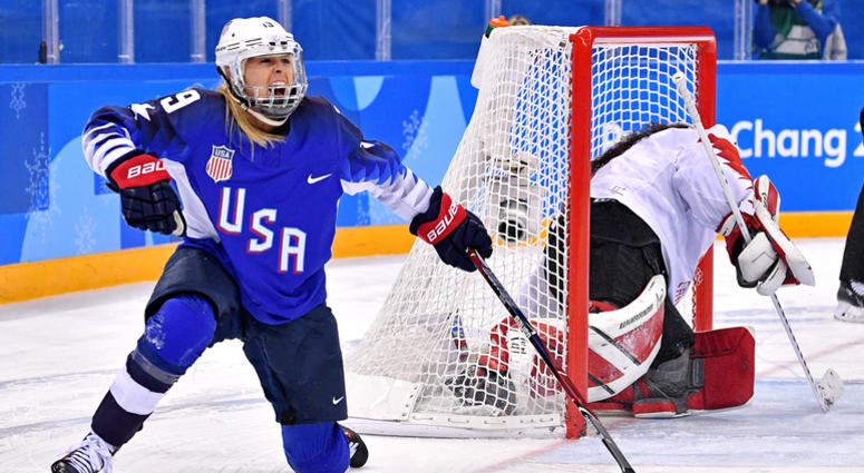 United States forward Gigi Marvin (19) reacts to scoring a goal against Canada United States forward Gigi Marvin (19) reacts to scoring a goal against Canada