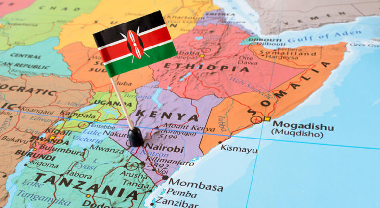 kenya Kenya paper flag pin on a map, exotic travel concept