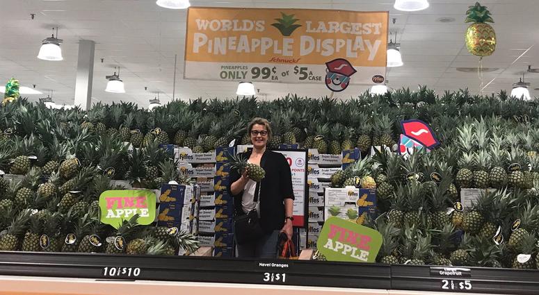 KMOX's Debbie Monterrey with pineapple display at Schnucks on Arsenal in St. Louis KMOX's Debbie Monterrey with pineapple display at Schnucks on Arsenal in St. Louis