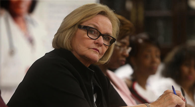Sen. Claire McCaskill (D-Mo.) listens during a roundtable discussion on healthcare on May 4, 2018, at CareSTL Health in St. Louis.