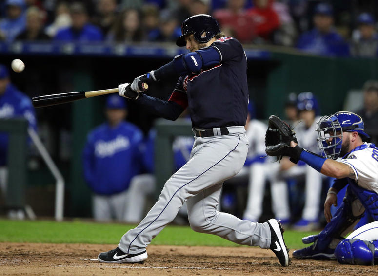 Cleveland Indians' Josh Donaldson hits a grand slam off Kansas City Royals relief pitcher Jake Newberry during the seventh inning