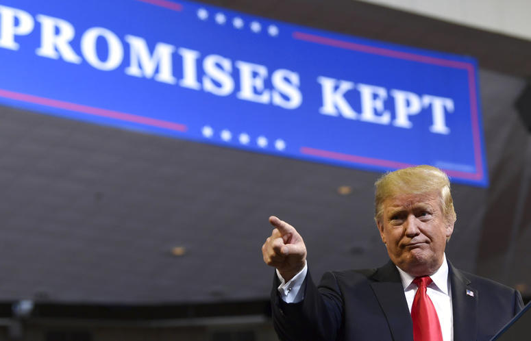 President Donald Trump speaks at a rally in Council Bluffs, Iowa