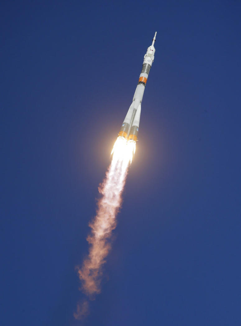 The Soyuz-FG rocket booster with Soyuz MS-10 space ship carrying a new crew to the International Space Statio