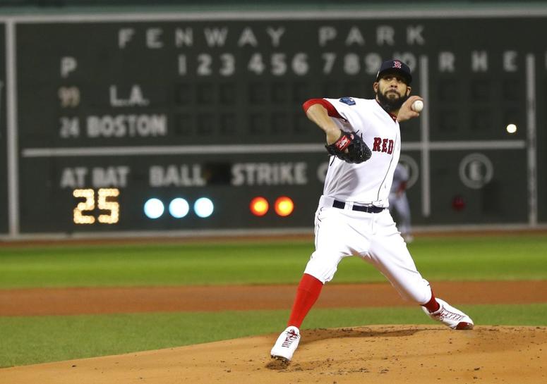 Boston Red Sox starting pitcher David Price throws during the first inning of Game 2 of the World Series