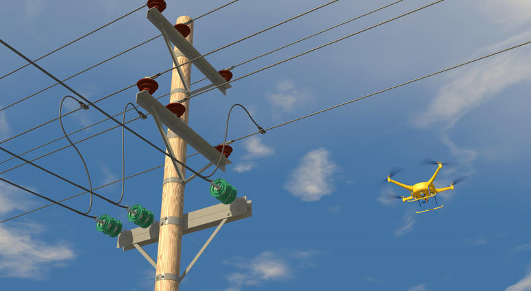 Drone inspecting power lines