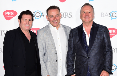 5/19/2016 - Charlie Burchill,Mick MacNeil and Jim Kerr of Simple Minds attending the 61st Annual Ivor Novello Music Awards at Grosvenor House in London. PRESS ASSOCIATION Photo. Picture date: Thursday 19th May, 2016. See PA story SHOWBIZ Novello. Photo cr