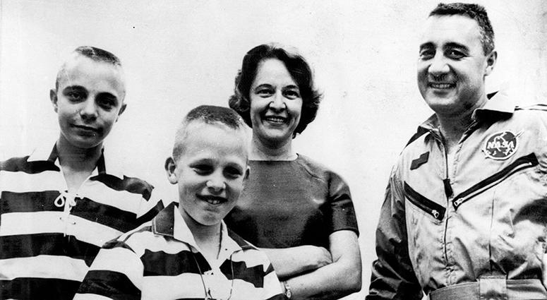 1965 file photo, astronaut Virgil I. Grissom is reunited with his wife and sons at Cape Kennedy, Fla., after his three-orbit flight. 1965 file photo, astronaut Virgil I. Grissom is reunited with his wife and sons at Cape Kennedy, Fla., after his three-orbit flight.