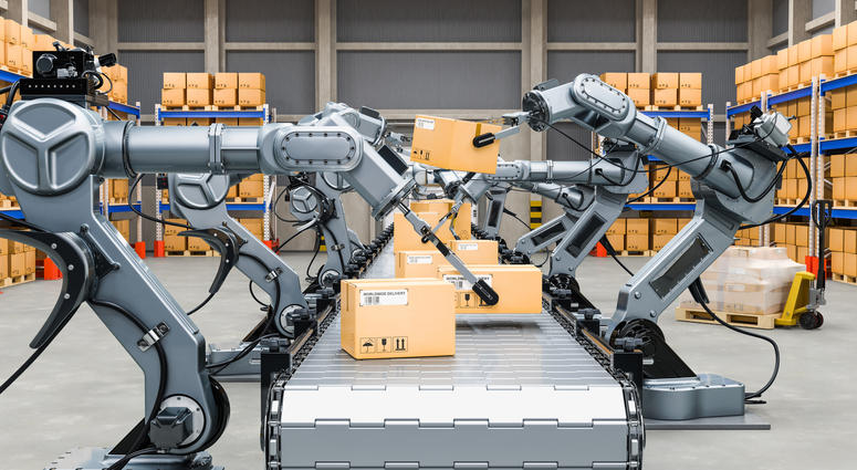 Automatic warehouse with robotic arms Automatic warehouse with robotic arms