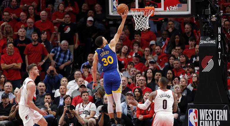 Warriors guard Stephen Curry playing the Portland Trailblazers in the 2019 playoffs