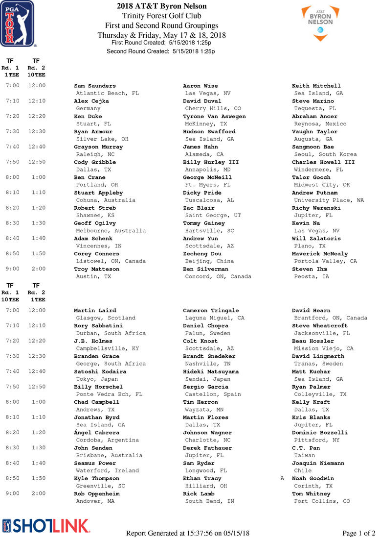 Byron Nelson Tee Times Byron Nelson Tee Times