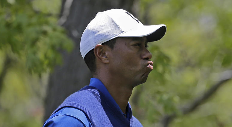 Tiger Woods reacts on the eighth hole during the first round of the PGA Championship golf tournament, Thursday, May 16, 2019, at Bethpage Black in Farmingdale, N.Y. Tiger Woods reacts on the eighth hole during the first round of the PGA Championship golf tournament, Thursday, May 16, 2019, at Bethpage Black in Farmingdale, N.Y.