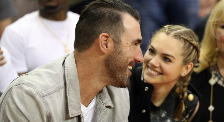 Justin Verlander, Kate Upton Houston Astros pitcher Justin Verlander talks with his wife model Kate Upton