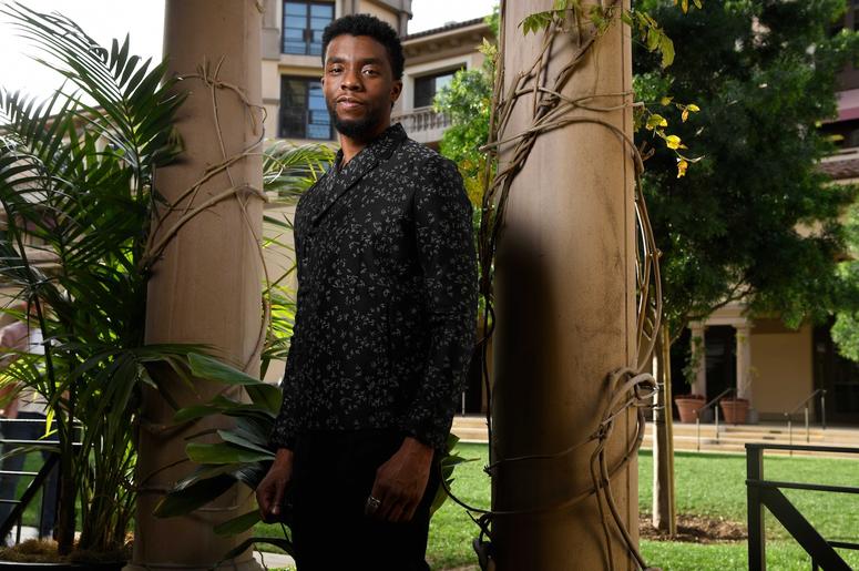 Jan 20, 2018; Los Angeles, CA, USA; Chadwick Boseman poses for a portrait. Boseman stars in the latest Marvel super hero film \"Black Panther.\" Mandatory Credit: Robert Hanashiro-USA TODAY NETWORK