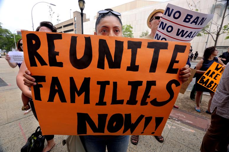 June 22, 2018; White Plains, NY, USA; Aida Velesaca of Peekskill, N.Y. was among over one-hundred people who attended a rally for immigrant children in front of the Westchester County office building. Elected officials, clergy, and others spoke out agains