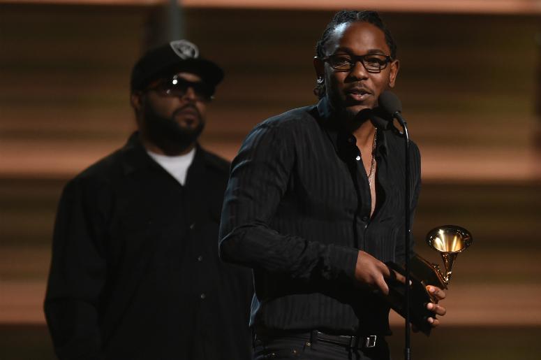 Kendrick Lamar accepts Best Rap Album during the 58th Grammy Awards Kendrick Lamar accepts Best Rap Album during the 58th Grammy Awards