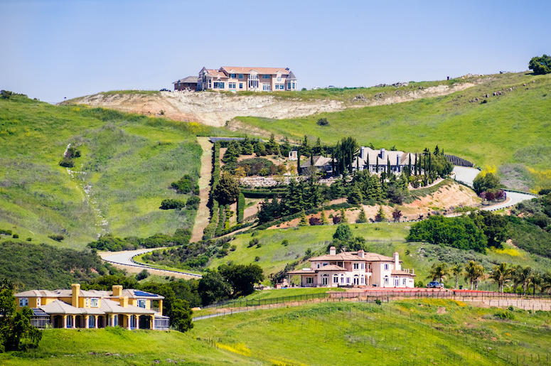 Mansion, Houses, Hill, Overlooking Mansion, Houses, Hill, Overlooking