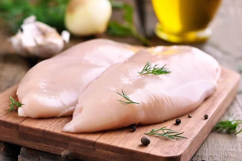 Raw Chicken, Breasts, Cutting Board Raw Chicken, Breasts, Cutting Board
