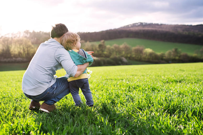 Father, Son, Toddler, Outside, Field, Spring, Nature Father, Son, Toddler, Outside, Field, Spring, Nature