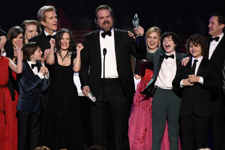 David Harbour speaks as cast members of Stranger Things (Netflix) accept the award for Outstanding Performance Stranger Things,New,Books,Upcoming,Season 3,2019,Release,Netflix,Show,TV,ALT 103.7