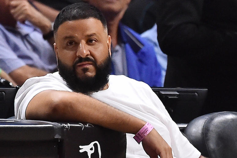 DJ Khaled, Courtside, NBA Game, White Shirt, Leaning, Sullen, 2018 DJ Khaled, Courtside, NBA Game, White Shirt, Leaning, Sullen, 2018