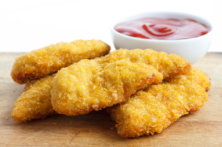 Chicken Strips, Wooden Board, Ketchup Chicken Strips, Wooden Board, Ketchup